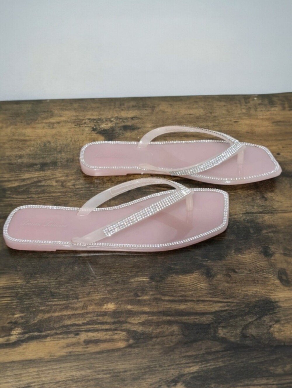 Lauren Lorraine Tampa Pink Silver Rhinestone Embellished Jelly Flip Flops 9.5
